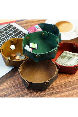 Xiyyadms Küçük Odalar İçin Dayanıklı Tam Deri Anahtar-makyaj-gümüşlük Saklama Kutusu, Modern Kuzey Avrupa Stili, Kolay Temizlenir Şarap Kırmızısı