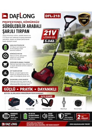 Daflong Dfl218 Kömürsüz Arabalı Şarjlı Tırpan 21v Çim Ve Ot Kesme Makinesi