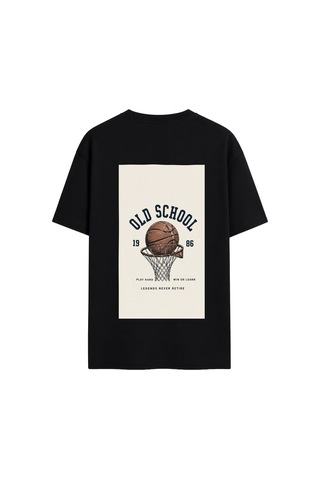 Black Nova Oversize Baskılı Unisex Tişört Basketball 86 Black Siyah