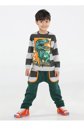 Casabony Yeşil T-rex Cepli Baggy Pantolon + T-shirt-yeşil - Gri Gri - Yeşil
