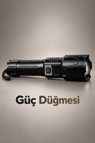 Dijital Göstergeli Led El Feneri Type C Şarjlı Teleskopik Zoom Özellikli A