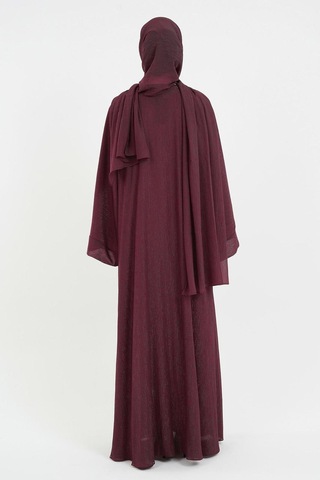 Şakika Kadın Shine Abaya Ferace & Şal - Standart Beden & Farklı Boy Vişne Çürüğü