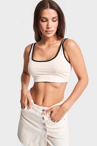Kadın Bej Renk S5-105 Süper Esnek Kumaş Crop Fit Askılı Sporcu Büstiyer