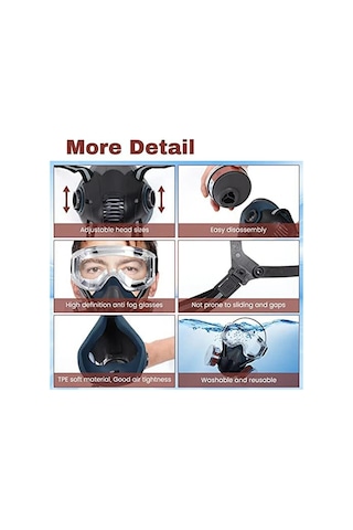 Shidai888 Filtreli Solunum Gaz Maskesi, Kimyasallar Için Solunum Maskesi, Organik Buhar, Toz Dumanı, Boya Spreyi, Ağaç Işleme A Renk