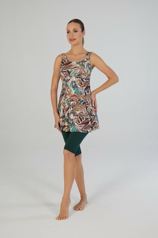 Estiva 26609 Leafy Desenli Askılı Taytlı Elbise Mayo Siyah