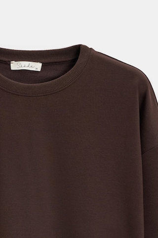 Sââde Kadın Oversize Bisiklet Yaka Basic Casual Sweatshirt Acı Kahverengi