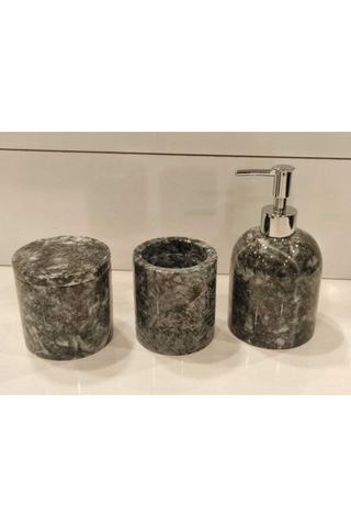 Siyah Mermer 3'lü Banyo Seti Beyaz