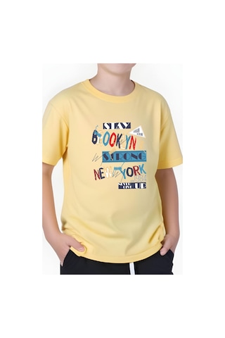 Panios Kids Brooklyn Strong Baskılı Erkek Çocuk Kısa Kollu T-shirt Sarı