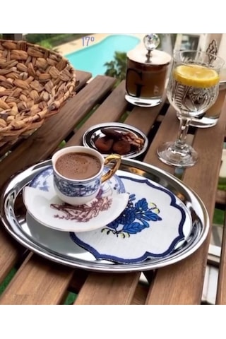 Hitfoni Çelik Servis Sunum Tepsisi Çay Kahve Tepsisi 21 Cm