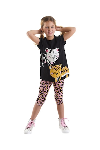 Denokids Mshb&g Leopar Ve Zebra Kız Çocuk Tunik Tayt Takım Çok Renkli