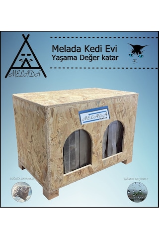Melada Kedi Evi Dış Ortam Uygun Ahşap Kedi Evi Double Osb 61x41x36 Cm