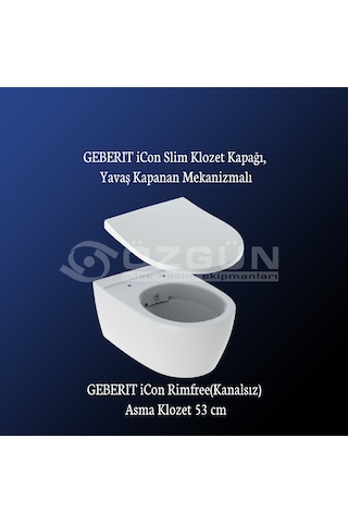 Geberit İcon Rimfree (kanalsız) Klozet + Yavaş Kapak 501.002.00.1