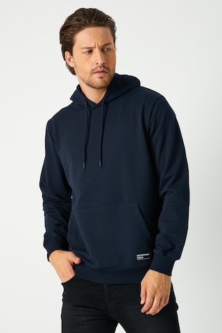 Comeor Erkek Lacivert Basic Kapüşonlu Regular Fit Normal Kesim 2 İplik Kumaş Günlük Sweatshirt Lacivert
