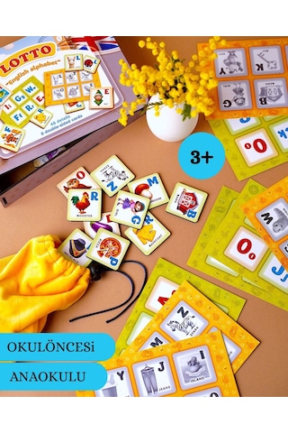 İngilizce Alfabe Ahşap Eğitici Tombala Oyunu 48 Pul 8 Çift Yüzlü Kart Okul Öncesi
