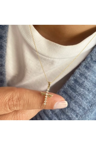Simurg Jewellery 14k Altın Melek Kanatlı Taşlı Kolye