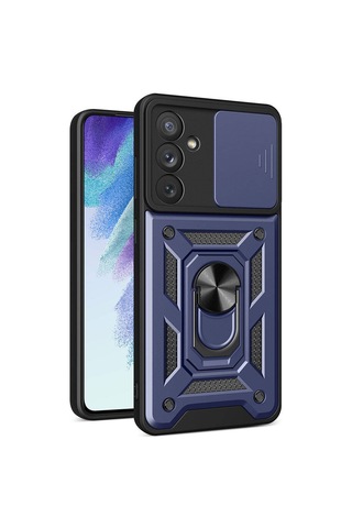 Zore Galaxy Uyumlu A54 Kılıf Magnetik Standlı Kamera Korumalı Sürgülü Vega Kapak - Mavi Mavi