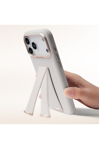 Apple iPhone 17 Pro Max Uyumlu Kılıf M-safe Şarj Özellikli Standlı Udemos İndependence Serisi Kapak Beyaz Beyaz