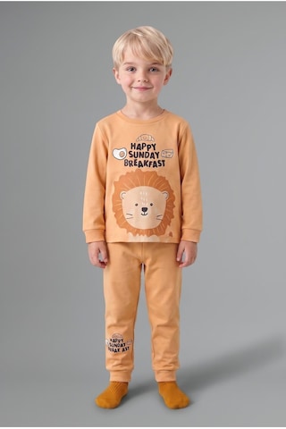 Defacto %100 Pamuk Baskılı Sweatshirt Üst Lastikli Paça Alt 2li Pijama Takımı Erkek Bebek I1437a526auog615 Turuncu-og615