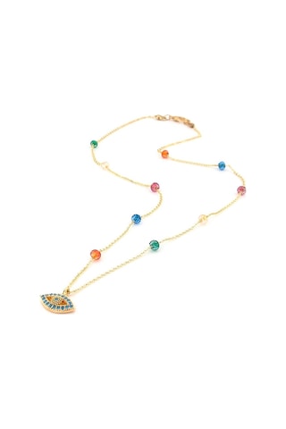 Mavi Taşli Göz Nazarlik Renkli Boncuklar Kadin Kolye Q0333 Sedef