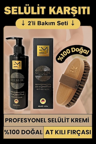 Em Amanos Beauty Selülit Kremi 200 ML + Selülit Karşıtı Doğal At Kılı Fırçası
