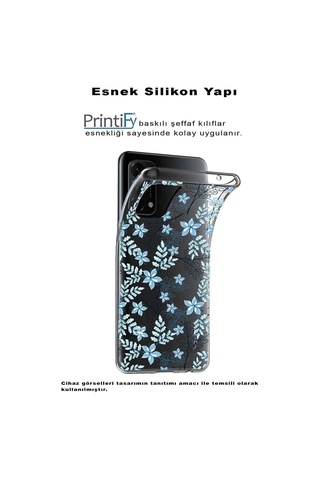 Huawei Mate 20 Lite Uyumlu Kapak Floral Mavi Tasarımlı Şeffaf Silikon Kılıf
