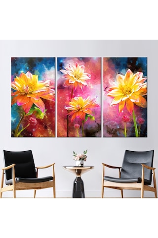 60x120cm 3 Parçalı Kanvas Tablo, Sarı Çiçek Boyama