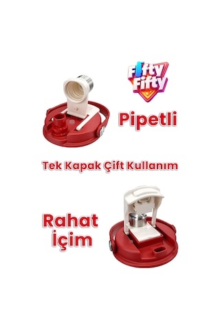 Dıller Tumbler 880 Ml Tek Kapak Çift Kullanım Pipetli/pipetsiz Taşıma Kulplu Çelik Termos-ffd9505-880ml Mor
