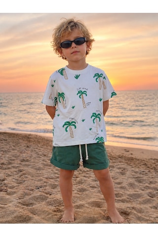 Baby Lory Kids Store Palmiye Baskılı T-shirt Beyaz
