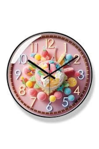 Candy Dream Dekoratif Duvar Saati Pastel Renkli Şeker Temalı Modern Salon Saati Pembe