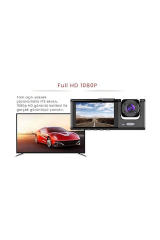 Akıllı Full Hd 3 Kameralı Araç İçi Güvenlik Kamerası Ön-arka-iç Kayıt, Park Modu