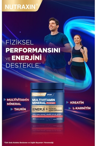 Nutraxin Multivitamin Mineral Powder 300 Gr Magnezyum, Taurin, Kreatin, L Carnitin, Ginseng, Co10, Energy