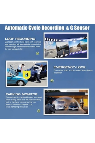 Lemestar Üç Kameralı Araba İç/dis/arka Kaydedici - 10800p Full Hd, 170 Geniş Açı, İki Ekranlı, Enternet Gece Görüşü - Sürücü Güvenliği İçin
