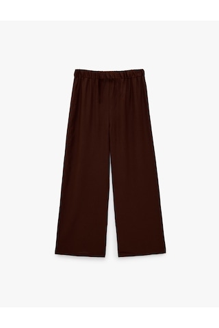 Koton Rahat Kalıp Beli Bağcıklı Geniş Paça Keten Karışımlı Pantolon Kahverengi 6sal40002ıw Kahve