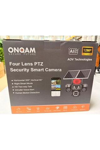 Onqam On-sg4474 12mp 4 Lens 4g Çift Solar Panel Hieasy Aov Sürekli Kayıt Gece Görüş Çift Yönlü Ses Sim Kart