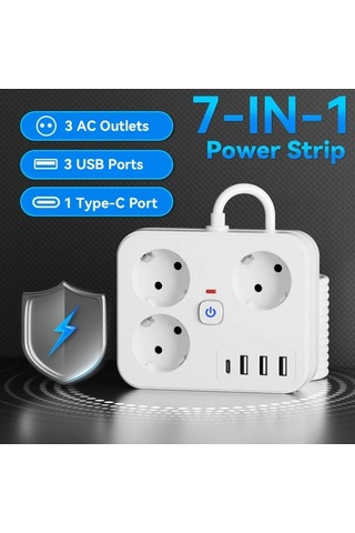 Motion003 7si 1 Arada Guc Seridi 3 Ac Cikisi 3 Usb Baglanti Noktasi 1 Tip C Aşiri Yuk Korumasi Siyah 3 05 Metre Uzatma Kablosu Ev Ofis Seyahat Icin