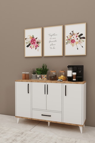 Nedudo Kahve Köşesi Çok Amaçlı Dolap 4 Kapaklı 1 Çekmeceli Kiler Mutfak Dolabı Beyaz Atlantik Beyaz - Atlantik Çam