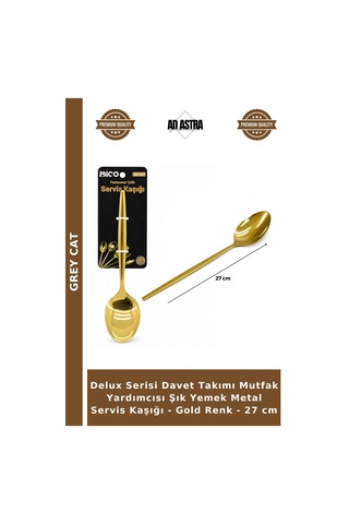 Delux Serisi Davet Takımı Mutfak Yardımcısı Şık Yemek Metal Servis Kaşığı - Gold Renk - 27 Cm