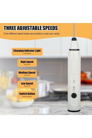 Ulzyvf Elektrikli Taşınabilir Yumurta Çırpıcı & Süt Köpürtücü, 3 Hız, 2 Çelik Çırpıcı, Beyaz, Cappuccino/latte İçin Beyaz
