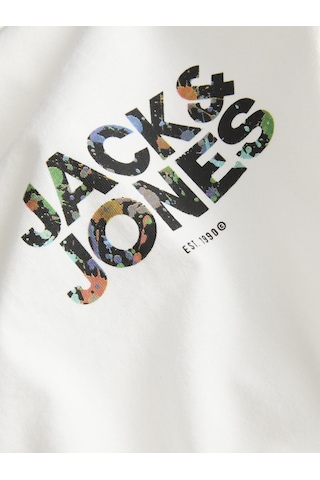 Jack & Jones Erkek Bisiklet Yaka Gögüs Baskili Tisört - New Plas - 12310180 Beyaz