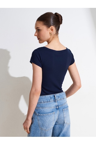 Dilvin 32688 %100 Pamuk Basic T-shirt-k.lacivert