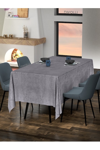 Kadife Dokulu Gri Renk Masa Örtüsü Gri