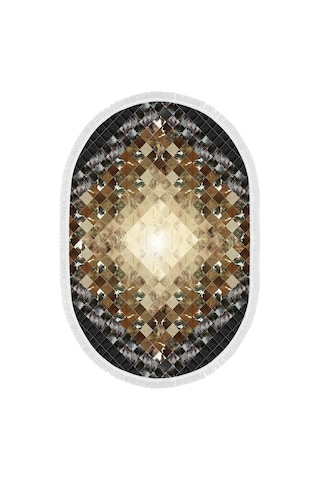 Eko Trend Djt Banyo Paspası Yıkanabilir Kaymaz Taban 759 Oval Patchwork Siyah