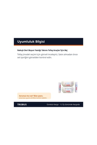 Trobus Nakışlı Deri Boyun Yastığı Takımı Tofaş Araçlar İçin Bej