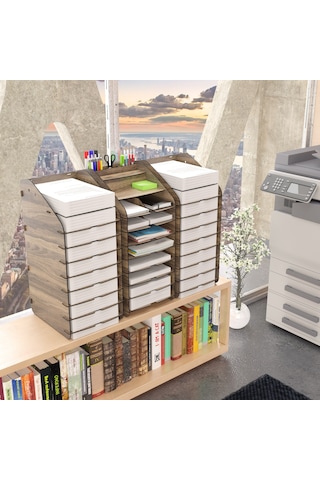 Design Otto Tower Masaüstü Organizer 10 Kat A4 Evrak Rafı 6 Renk Siyah