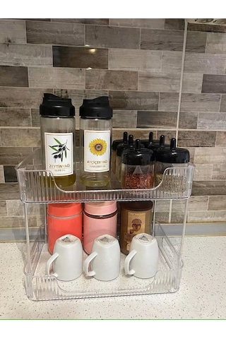 Morponi İki Katlı Organizer- Makyaj Organizeri - Ofis, Banyo Düzenleyici Şeffaf