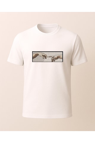 Tanrının Eli Baskılı T-shirt Beyaz
