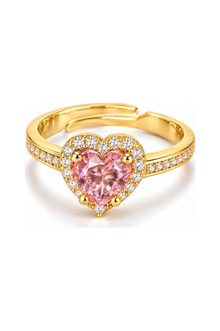 Esoo Jewelry Zirkon Taşlı Ayarlanabilir Kadın Yüzük Altın Renk Pirinç - Pembe Zirkon