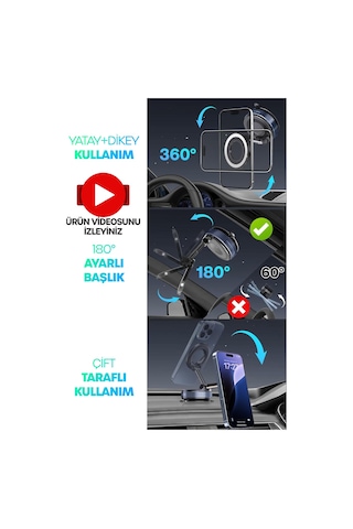 Magnetpro 360 Ayarlanabilir Araç İçi Masa Üstü Vakumlu Mıknatıslı Magsafe Telefon Tutucu Siyah Siyah