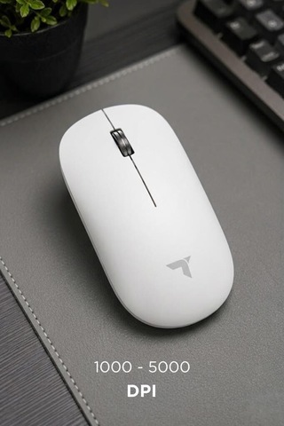 Delux Serisi Tablet Çalışma Bilgisayar Mouse Çift Modlu Sessiz Kablosuz Fare Tm19 Beyaz
