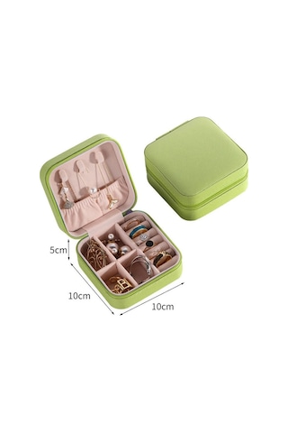 Chavin Yeşi Deri Seyahat Yüzük Küpe Kolye Takı Kutusu St1-64ys Yeşil